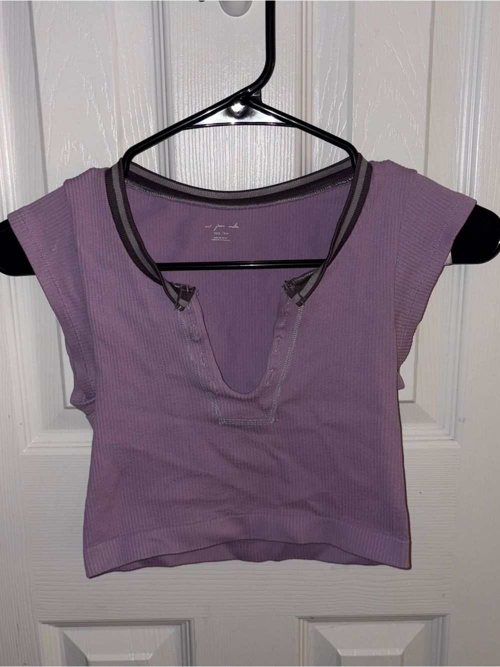 Urban Outfitters Lavender Ribbed V-Neck Crop Top with Dark Trim